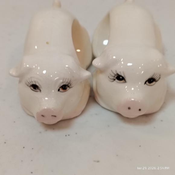 Ceramic Pig Napkin Ring Holders Set of 4 Country House Cottage Vintage WHITE - Picture 3 of 6